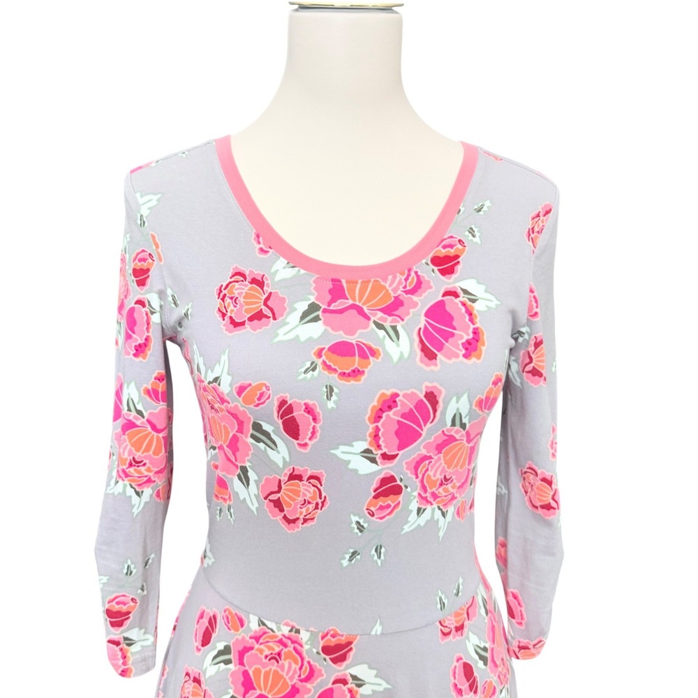 Matilda Jane Womens Grey Pink Floral Fit Flare Dress 3/4 Sleeve XS Marzipan Rose - Picture 6 of 8